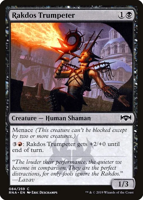 Rakdos Trumpeter, carta Magic di tipo Creature — Human Shaman illustrata da Eric Deschamps