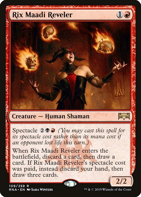 Rix Maadi Reveler, carta Magic di tipo Creature — Human Shaman illustrata da Sara Winters