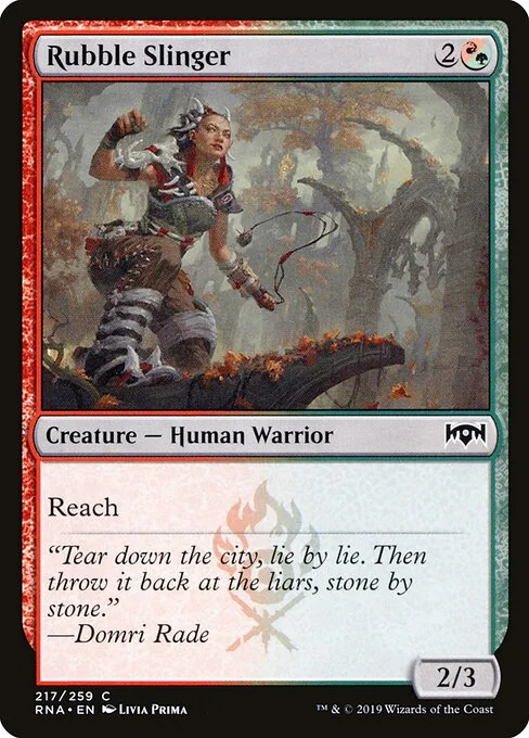 Rubble Slinger, carta Magic di tipo Creature — Human Warrior illustrata da Livia Prima