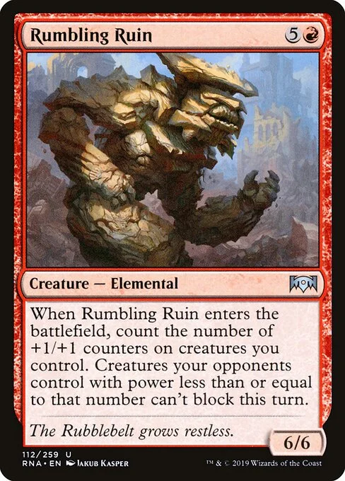 Rumbling Ruin, carta Magic di tipo Creature — Elemental illustrata da Jakub Kasper