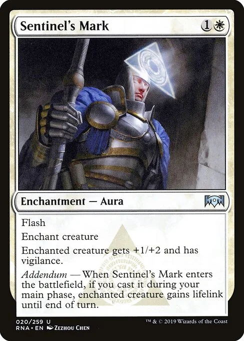 Sentinel's Mark, carta Magic di tipo Enchantment — Aura illustrata da Zezhou Chen