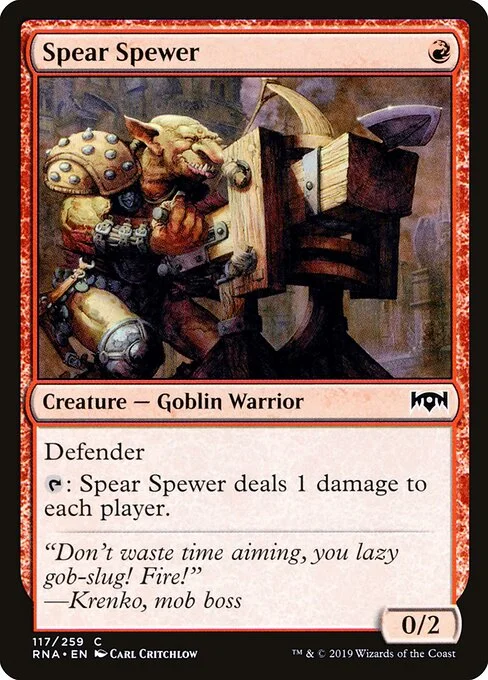 Spear Spewer, carta Magic di tipo Creature — Goblin Warrior illustrata da Carl Critchlow