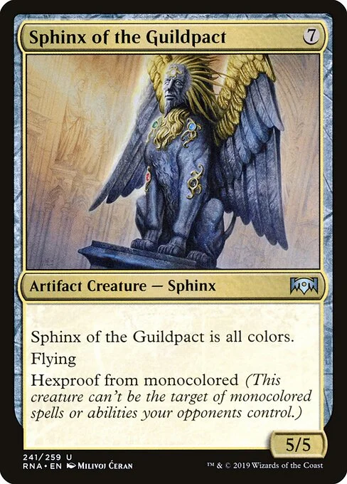 Sphinx of the Guildpact, carta Magic di tipo Artifact Creature — Sphinx illustrata da Milivoj Ćeran
