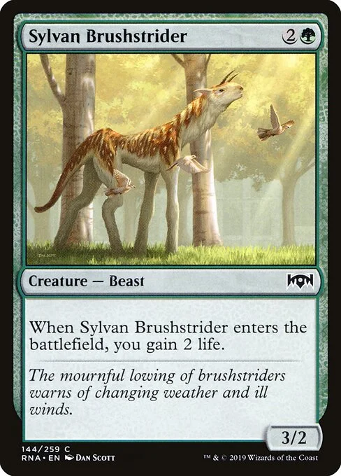 Sylvan Brushstrider, carta Magic di tipo Creature — Beast illustrata da Dan Murayama Scott