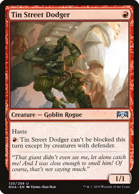 Tin Street Dodger, carta Magic di tipo Creature — Goblin Rogue illustrata da Yeong-Hao Han