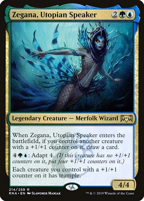 Zegana, Utopian Speaker, carta Magic di tipo Legendary Creature — Merfolk Wizard illustrata da Slawomir Maniak