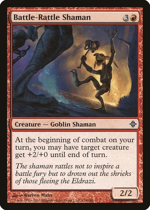 Battle-Rattle Shaman, carta Magic di tipo Creature — Goblin Shaman illustrata da Warren Mahy