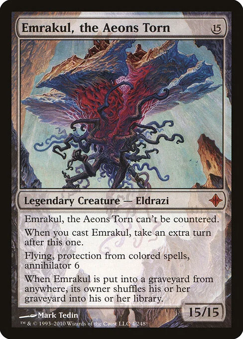 Emrakul, the Aeons Torn, carta Magic di tipo Legendary Creature — Eldrazi illustrata da Mark Tedin