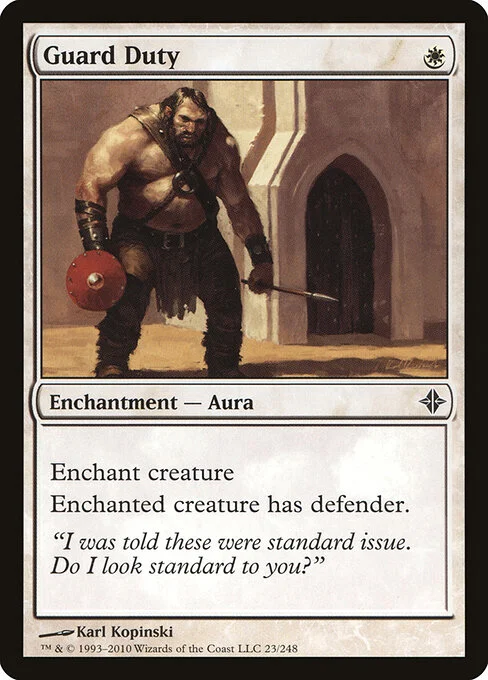 Guard Duty, carta Magic di tipo Enchantment — Aura illustrata da Karl Kopinski