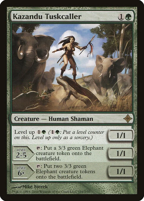 Kazandu Tuskcaller, carta Magic di tipo Creature — Human Shaman illustrata da Mike Bierek