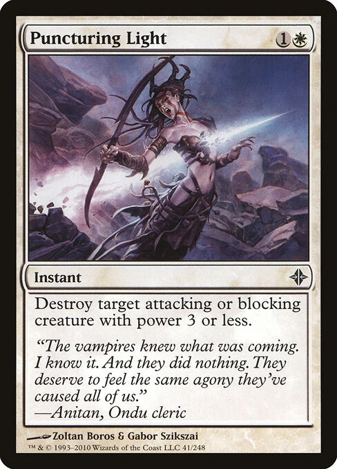 Puncturing Light, carta Magic di tipo Instant illustrata da Zoltan Boros & Gabor Szikszai