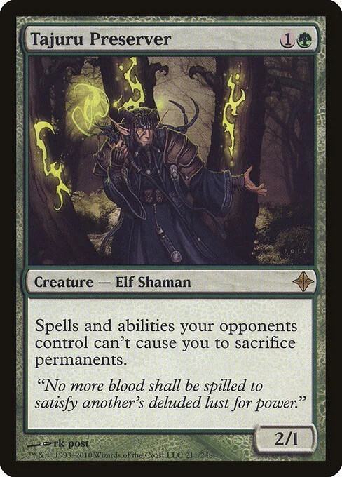 Tajuru Preserver, carta Magic di tipo Creature — Elf Shaman illustrata da rk post