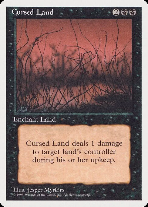 Cursed Land, carta Magic di tipo Enchantment — Aura illustrata da Jesper Myrfors