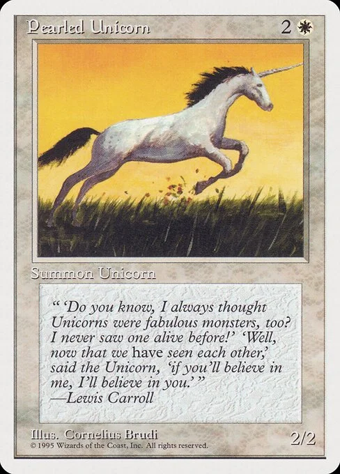 Pearled Unicorn, carta Magic di tipo Creature — Unicorn illustrata da Cornelius Brudi