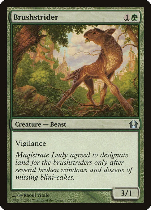 Brushstrider, carta Magic di tipo Creature — Beast illustrata da Raoul Vitale