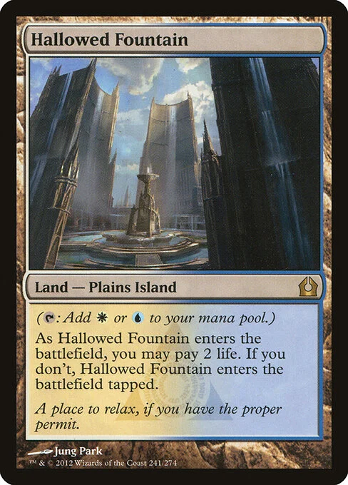 Hallowed Fountain, carta Magic di tipo Land — Plains Island illustrata da Jung Park