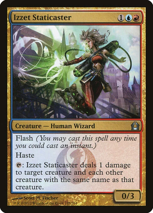 Izzet Staticaster, carta Magic di tipo Creature — Human Wizard illustrata da Scott M. Fischer