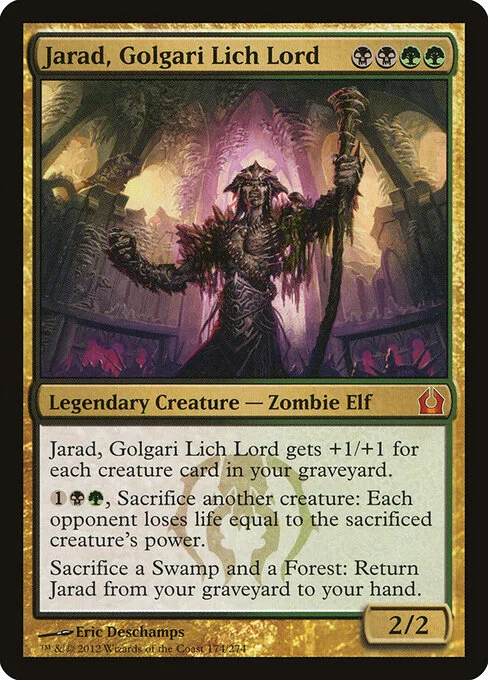 Jarad, Golgari Lich Lord, carta Magic di tipo Legendary Creature — Zombie Elf illustrata da Eric Deschamps