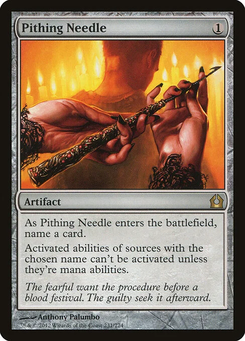 Pithing Needle, carta Magic di tipo Artifact illustrata da Anthony Palumbo