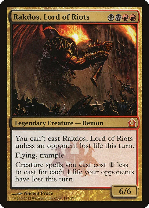 Rakdos, Lord of Riots, carta Magic di tipo Legendary Creature — Demon illustrata da Vincent Proce