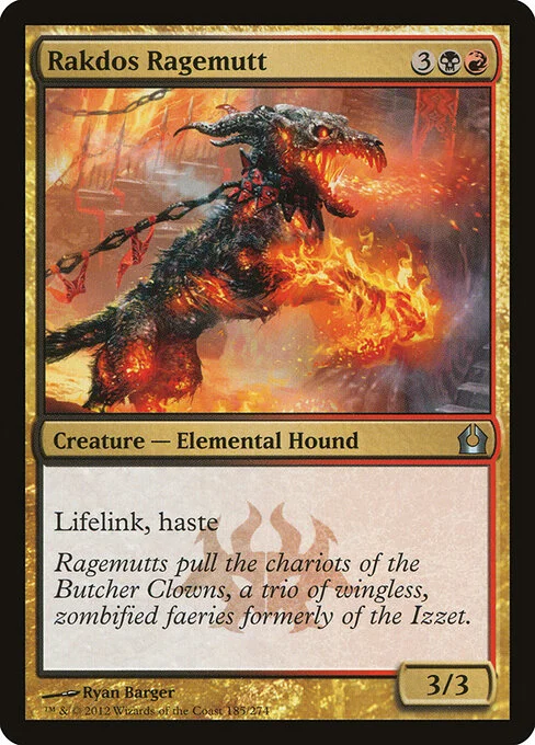Rakdos Ragemutt, carta Magic di tipo Creature — Elemental Dog illustrata da Ryan Barger