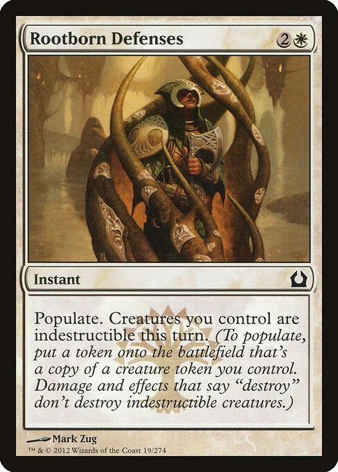 Rootborn Defenses, carta Magic di tipo Instant illustrata da Mark Zug