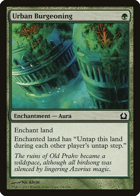 Urban Burgeoning, carta Magic di tipo Enchantment — Aura illustrata da Nic Klein
