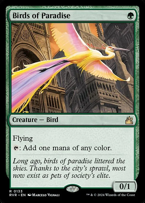 Birds of Paradise, carta Magic di tipo Creature — Bird illustrata da Marcelo Vignali