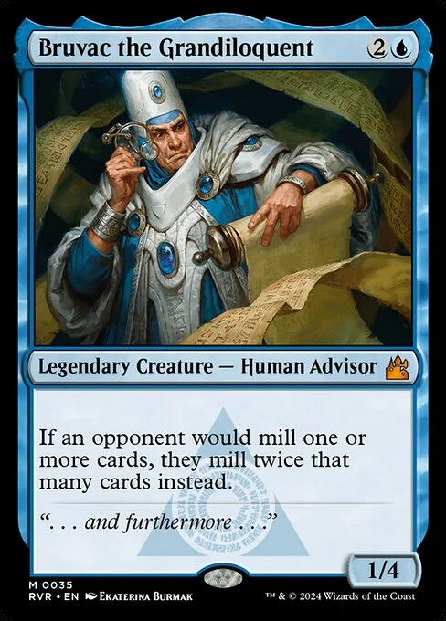 Bruvac the Grandiloquent, carta Magic di tipo Legendary Creature — Human Advisor illustrata da Ekaterina Burmak