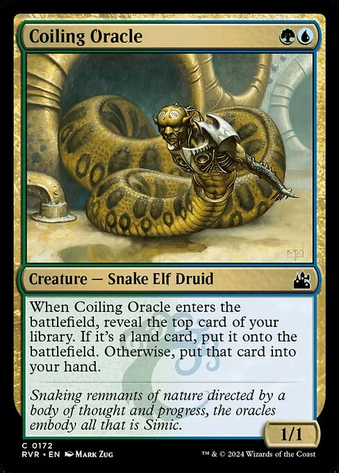 Coiling Oracle, carta Magic di tipo Creature — Snake Elf Druid illustrata da Mark Zug