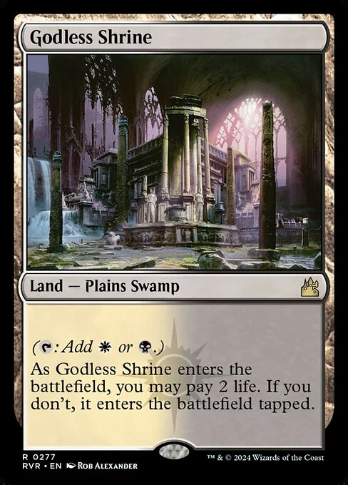 Godless Shrine, carta Magic di tipo Land — Plains Swamp illustrata da Rob Alexander