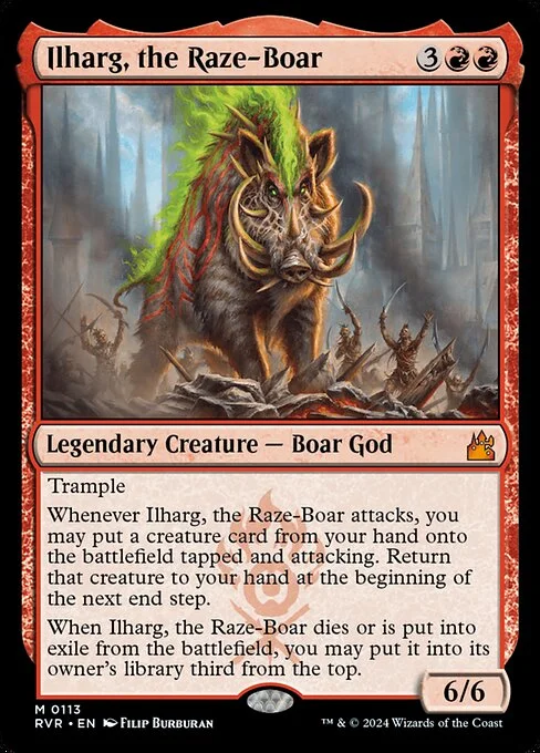 Ilharg, the Raze-Boar, carta Magic di tipo Legendary Creature — Boar God illustrata da Filip Burburan