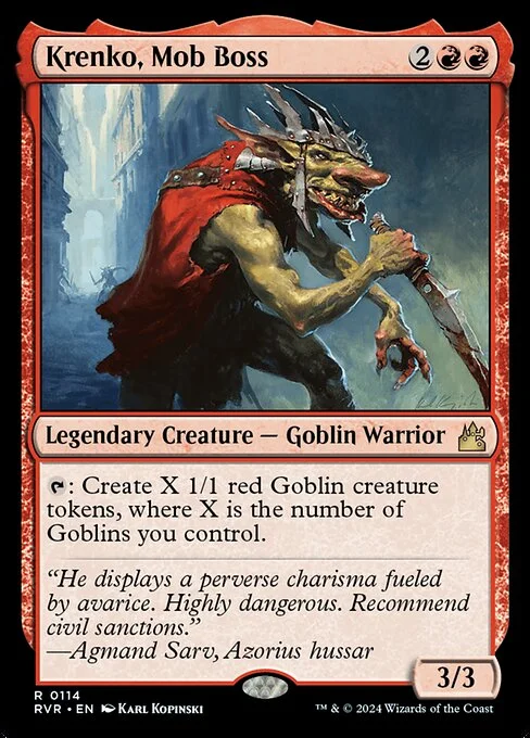 Krenko, Mob Boss, carta Magic di tipo Legendary Creature — Goblin Warrior illustrata da Karl Kopinski