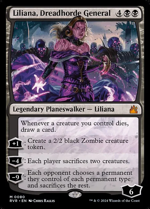 Liliana, Dreadhorde General, carta Magic di tipo Legendary Planeswalker — Liliana illustrata da Chris Rallis