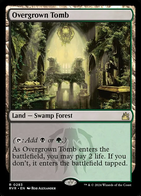 Overgrown Tomb, carta Magic di tipo Land — Swamp Forest illustrata da Rob Alexander