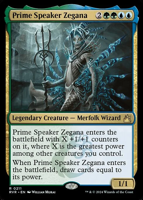 Prime Speaker Zegana, carta Magic di tipo Legendary Creature — Merfolk Wizard illustrata da Willian Murai