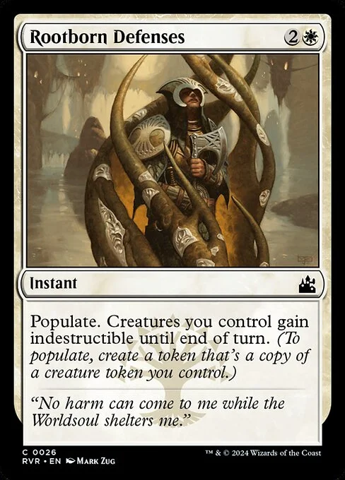 Rootborn Defenses, carta Magic di tipo Instant illustrata da Mark Zug