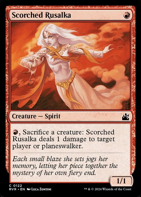 Scorched Rusalka, carta Magic di tipo Creature — Spirit illustrata da Luca Zontini