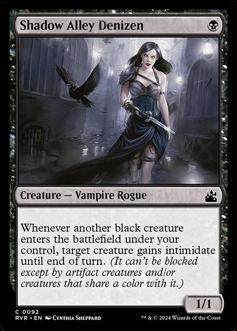 Shadow Alley Denizen, carta Magic di tipo Creature — Vampire Rogue illustrata da Cynthia Sheppard