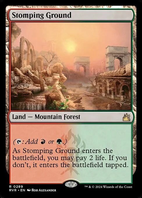 Stomping Ground, carta Magic di tipo Land — Mountain Forest illustrata da Rob Alexander