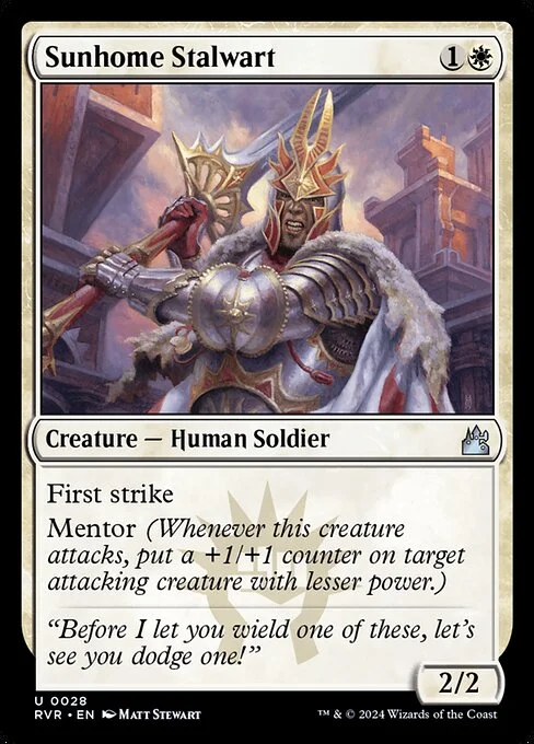 Sunhome Stalwart, carta Magic di tipo Creature — Human Soldier illustrata da Matt Stewart