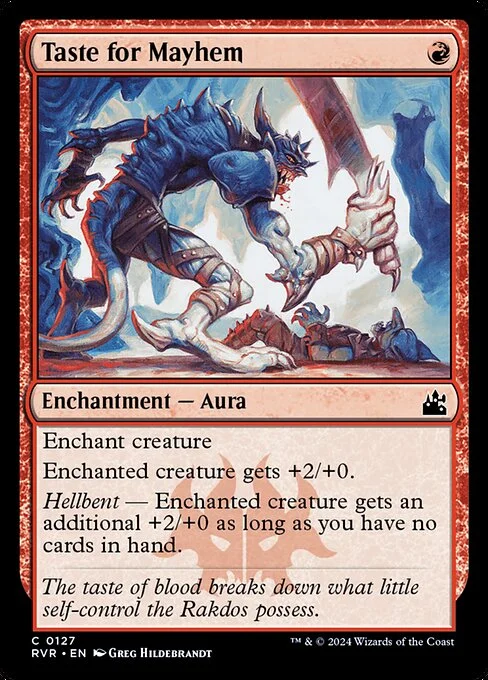Taste for Mayhem, carta Magic di tipo Enchantment — Aura illustrata da Greg Hildebrandt
