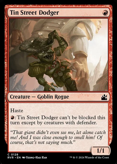 Tin Street Dodger, carta Magic di tipo Creature — Goblin Rogue illustrata da Yeong-Hao Han