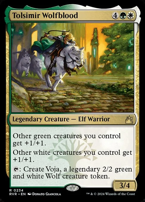 Tolsimir Wolfblood, carta Magic di tipo Legendary Creature — Elf Warrior illustrata da Donato Giancola