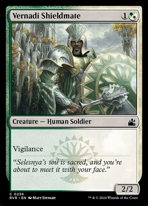 Vernadi Shieldmate, carta Magic di tipo Creature — Human Soldier illustrata da Matt Stewart