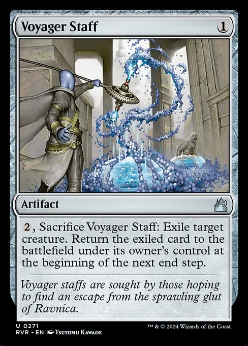 Voyager Staff, carta Magic di tipo Artifact illustrata da Tsutomu Kawade