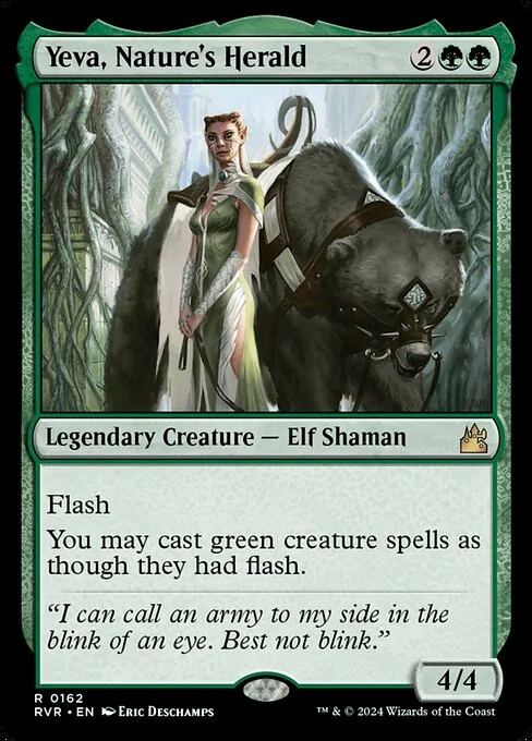 Yeva, Nature's Herald, carta Magic di tipo Legendary Creature — Elf Shaman illustrata da Eric Deschamps