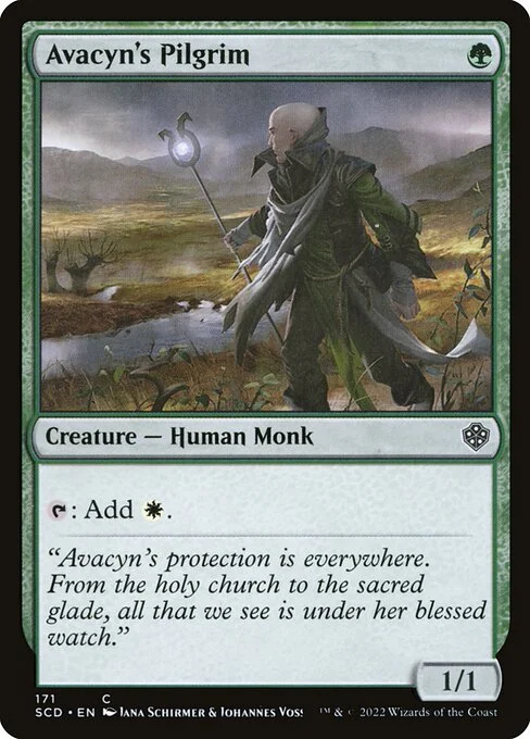 Avacyn's Pilgrim, carta Magic di tipo Creature — Human Monk illustrata da Jana Schirmer & Johannes Voss