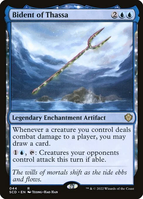 Bident of Thassa, carta Magic di tipo Legendary Enchantment Artifact illustrata da Yeong-Hao Han