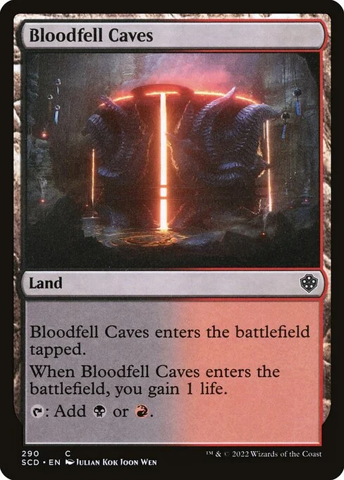 Bloodfell Caves, carta Magic di tipo Land illustrata da Julian Kok Joon Wen